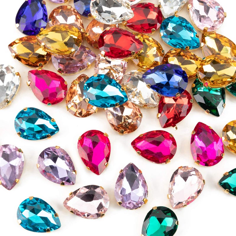 Choupee 48 Pcs Sew On Crystal Rhinestone Tear Drop Flatback Gold Setting Sew On Crystal by Choupee (Mixed Color, 13 X 18 MM) - Image 1